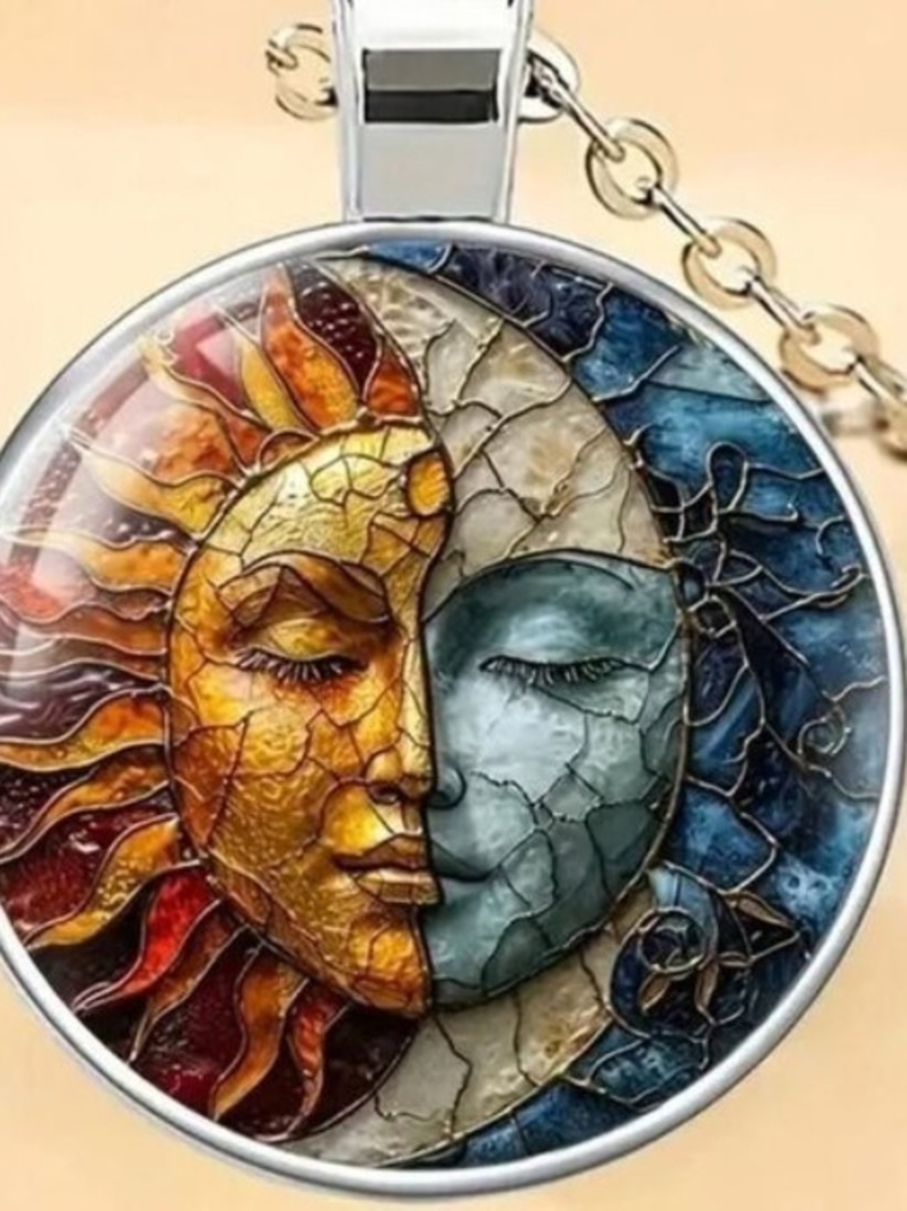 Sun and Moon Pendant Necklace – Blue and Gold Women’s Jewelry